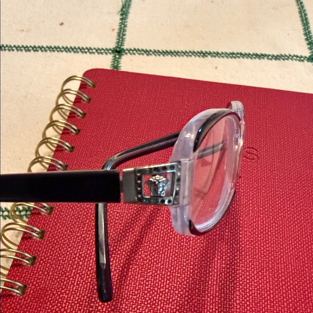 Versace Clear Frame Black Temples glasses with Medusa Detail